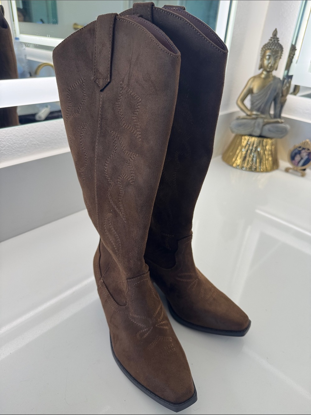 Soda Dark Brown Suede Over-the-Knee Western Boots